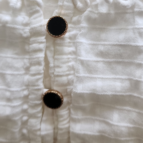 RAHI WHITE BLACK EMBROIDERED CAP PUFF SLEEVES SHORT MINI COTTON DRESS MEDIUM - Picture 4 of 15